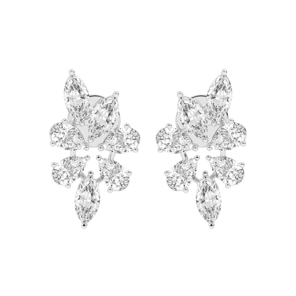 Diamond Bloom Marquise and Pear Cluster Earrings