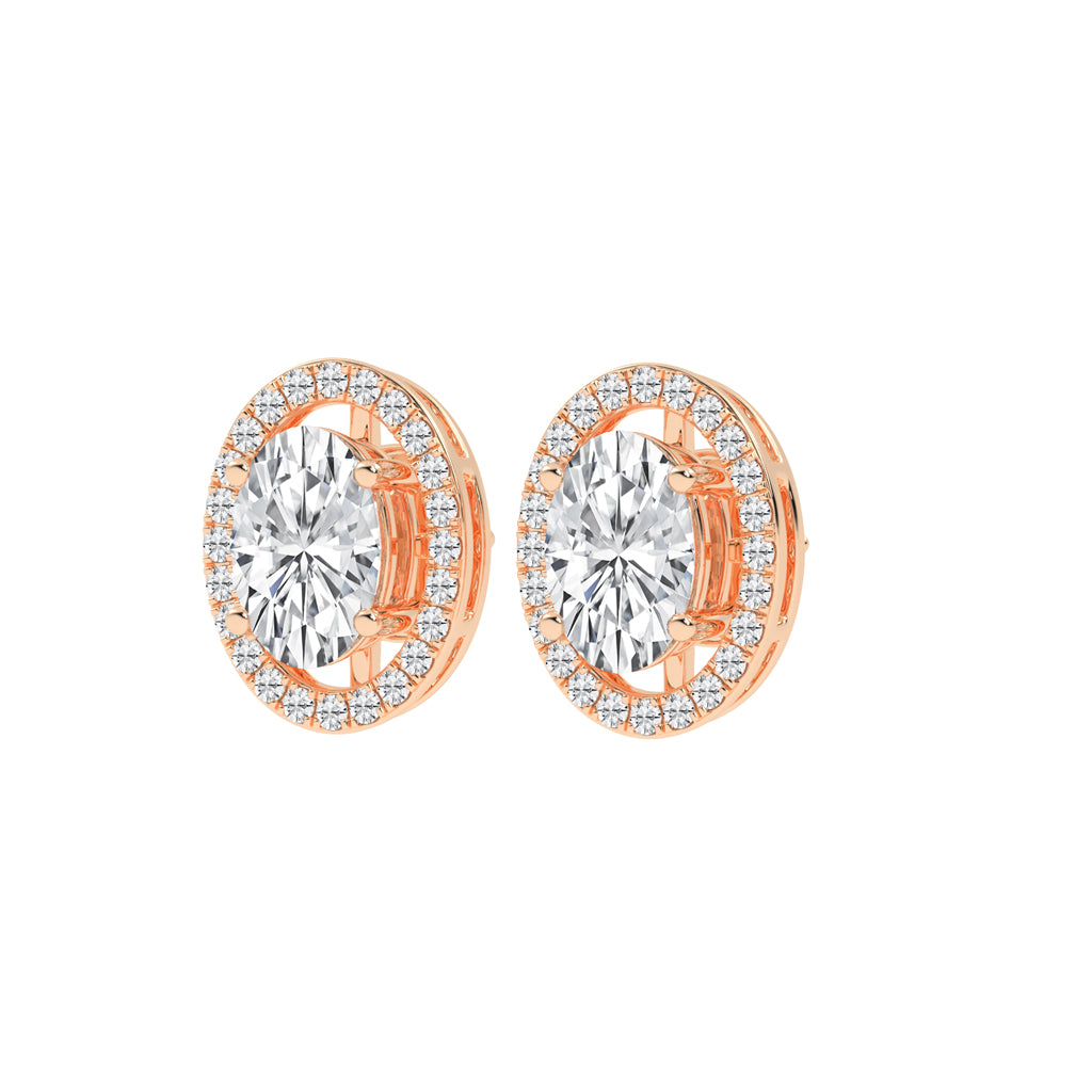 Oval Brilliance Diamond Halo Stud Earrings