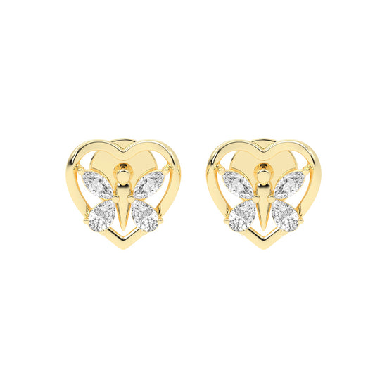 Butterfly Heart Diamond Stud Earrings
