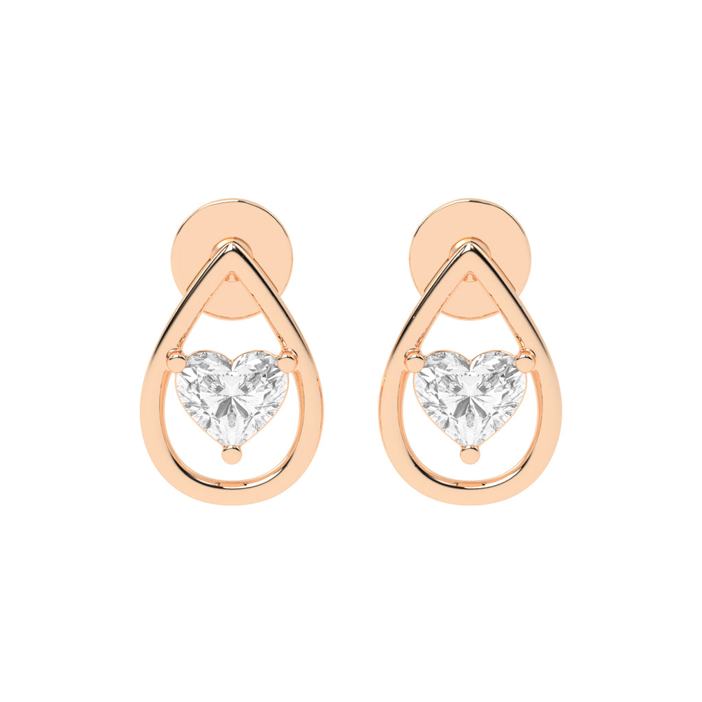 Heart in Teardrop Diamond Stud Earrings