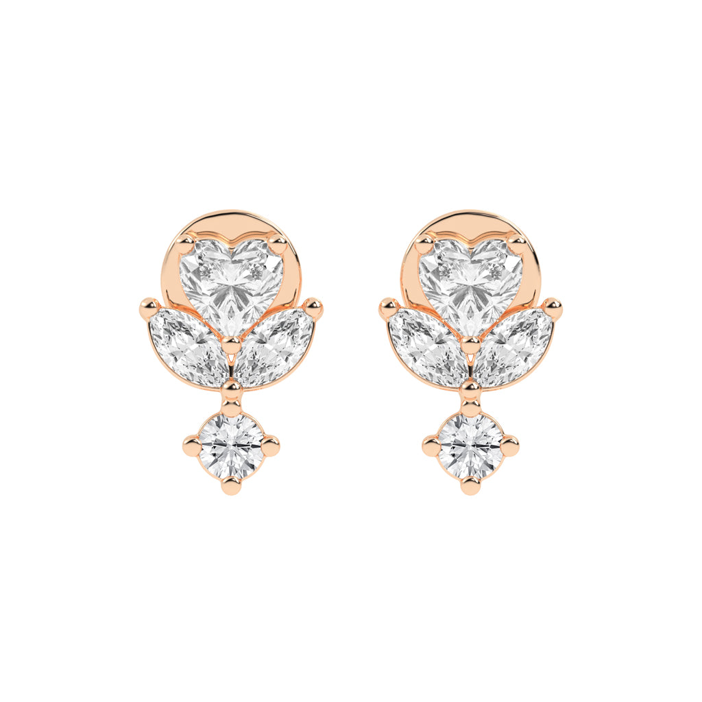 Heart Blossom Diamond Drop Stud Earrings