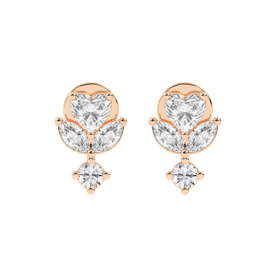 Heart Blossom Diamond Drop Stud Earrings