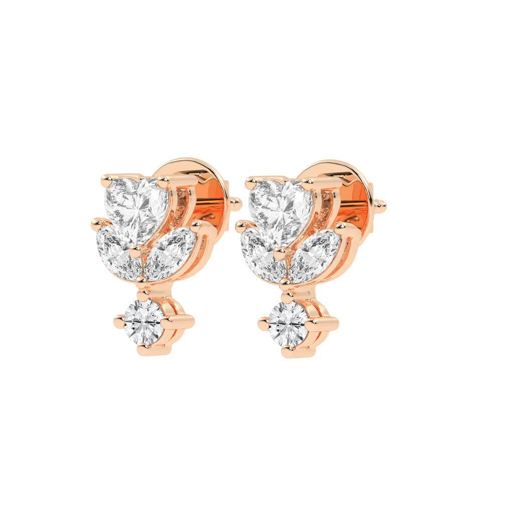 Heart Blossom Diamond Drop Stud Earrings