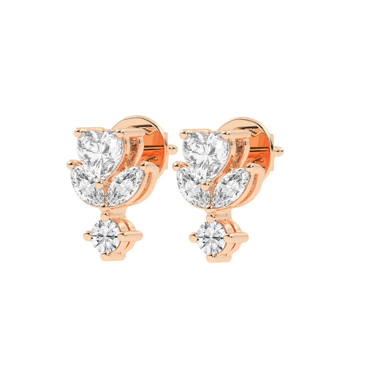 Heart Blossom Diamond Drop Stud Earrings