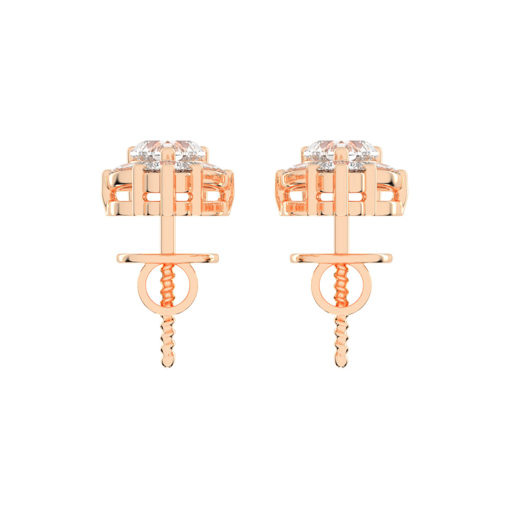 Heart Blossom Diamond Drop Stud Earrings