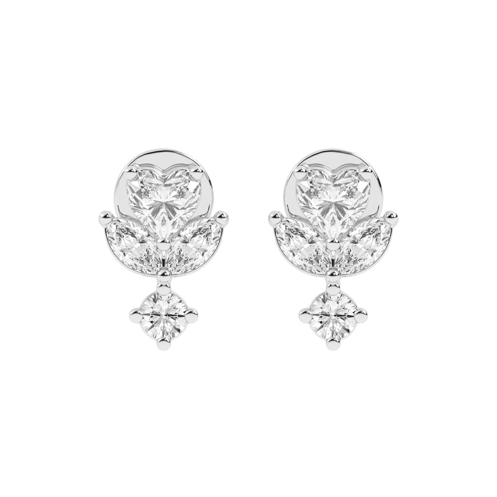 Heart Blossom Diamond Drop Stud Earrings
