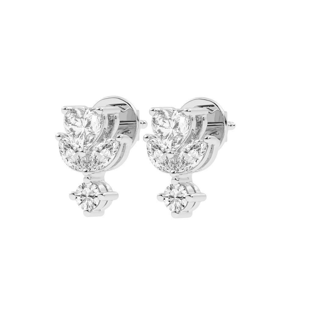 Heart Blossom Diamond Drop Stud Earrings