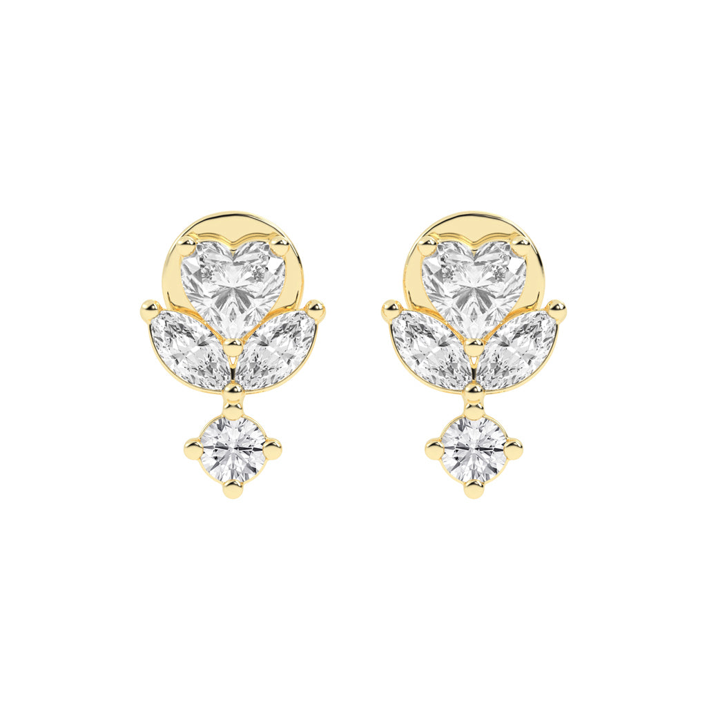 Heart Blossom Diamond Drop Stud Earrings