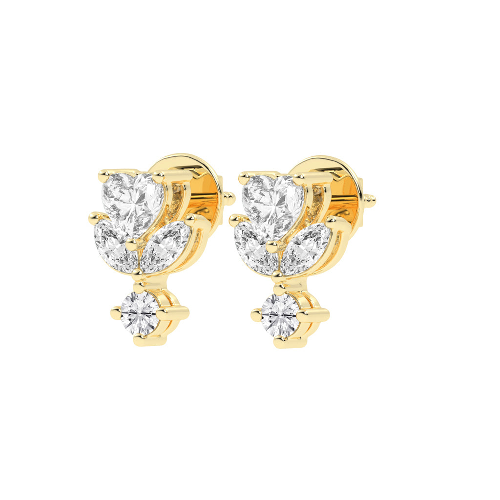 Heart Blossom Diamond Drop Stud Earrings