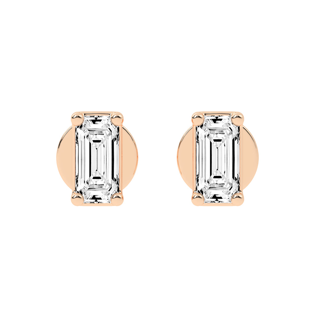 Emerald Shape Gold Solitaire Studs Earrings