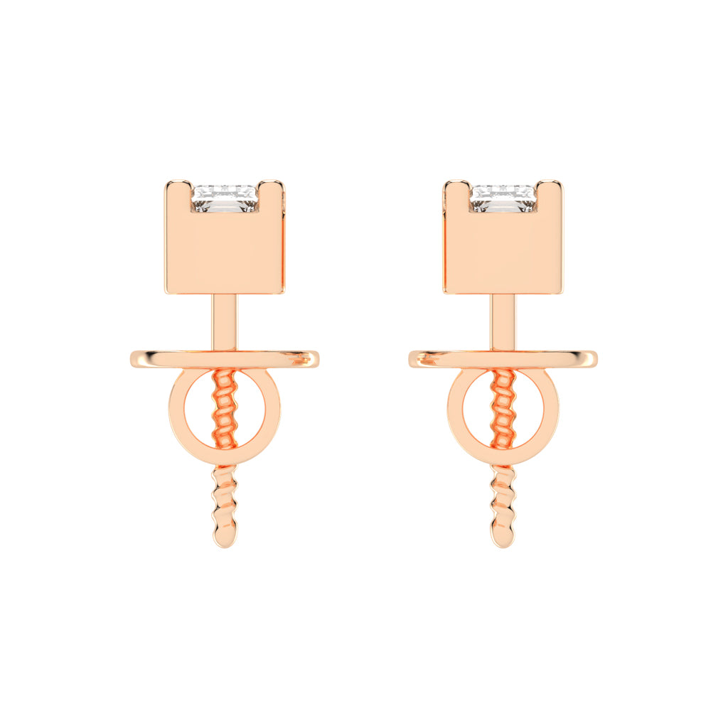 Emerald Shape Gold Solitaire Studs Earrings