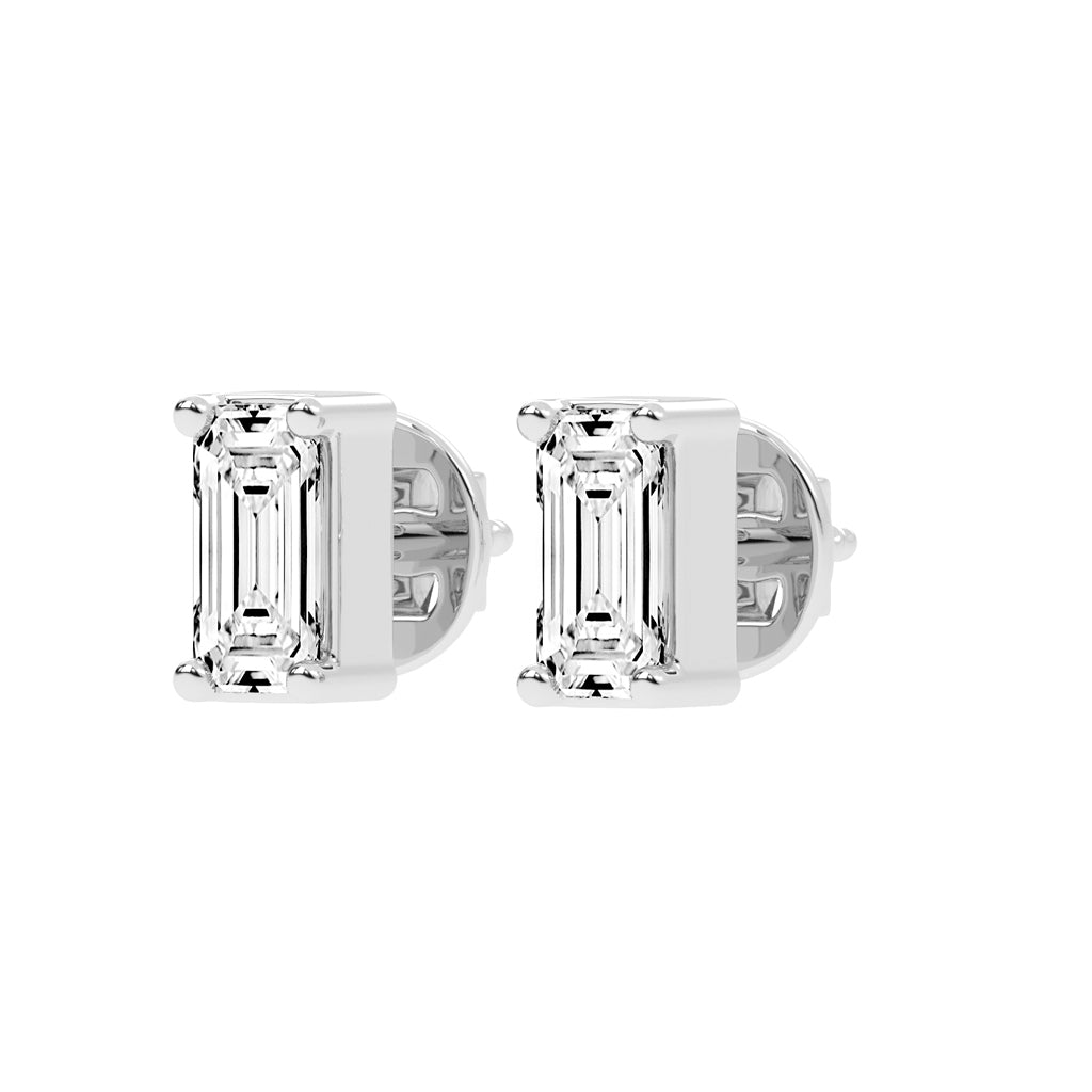 Emerald Shape Gold Solitaire Studs Earrings