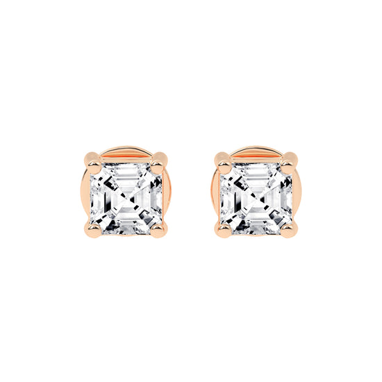 Asscher Shape Yellow Gold Solitaire Studs Earrings