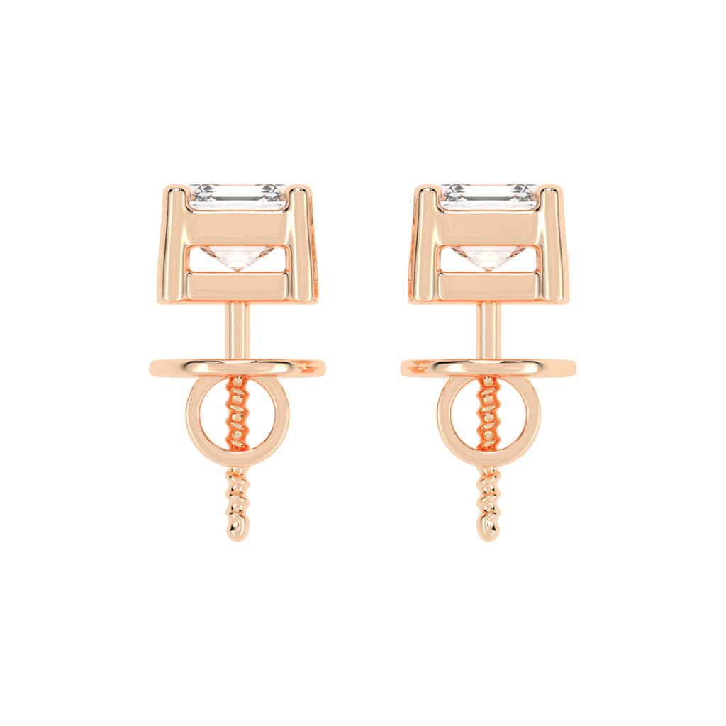 Asscher Shape Yellow Gold Solitaire Studs Earrings