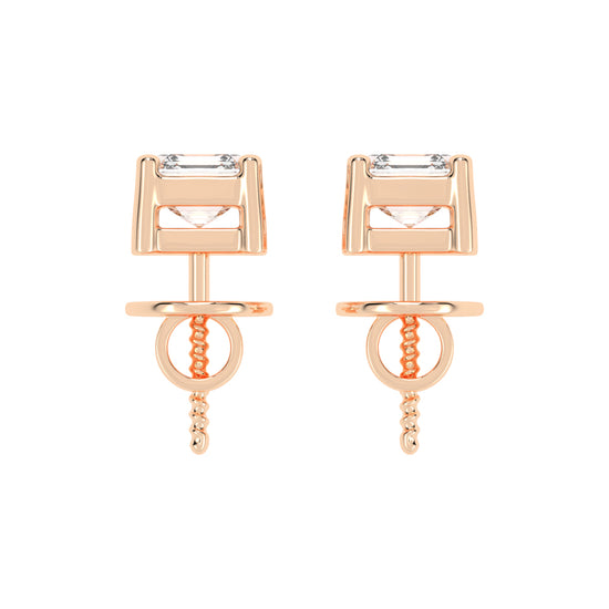 Asscher Shape Yellow Gold Solitaire Studs Earrings