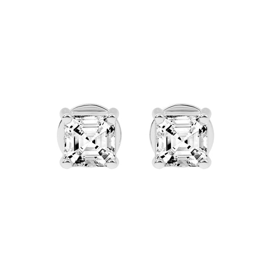 Asscher Shape Yellow Gold Solitaire Studs Earrings