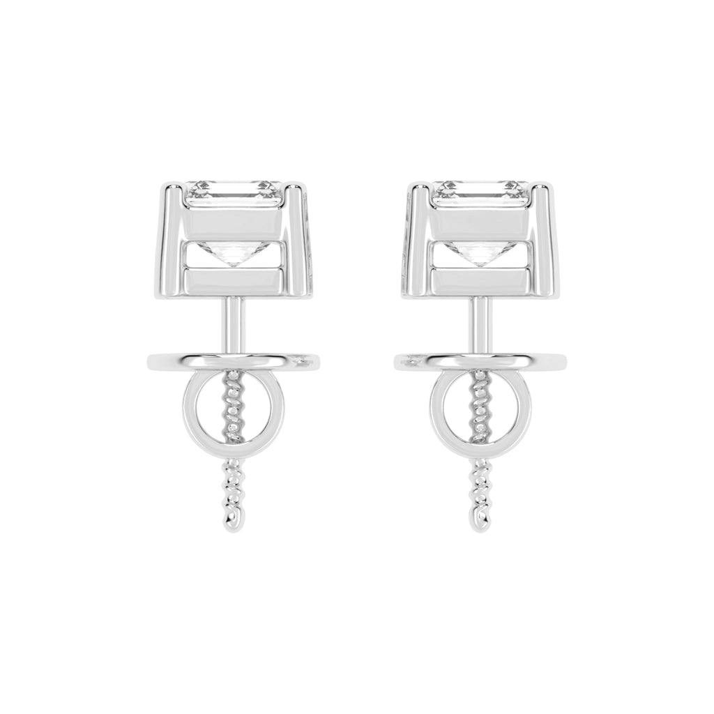 Asscher Shape Yellow Gold Solitaire Studs Earrings
