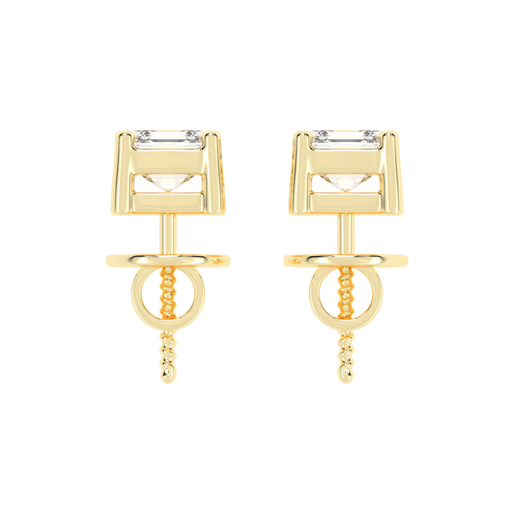 Asscher Shape Yellow Gold Solitaire Studs Earrings