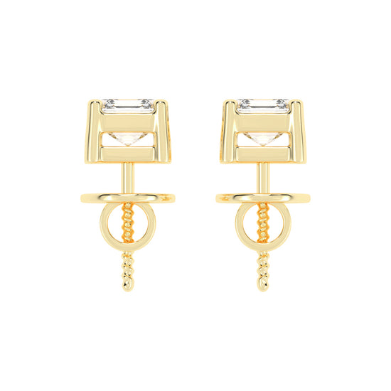 Asscher Shape Yellow Gold Solitaire Studs Earrings