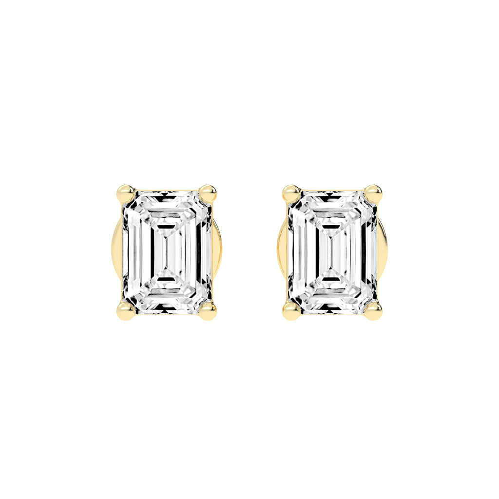 Elegant Emerald-Cut Solitaire Stud Earrings