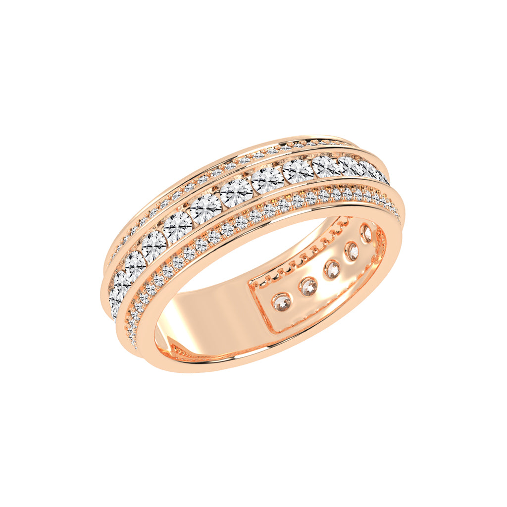 Luxury MultiRow Diamond Eternity Band Elegant Rose Gold Milgrain Accent Statement Ring