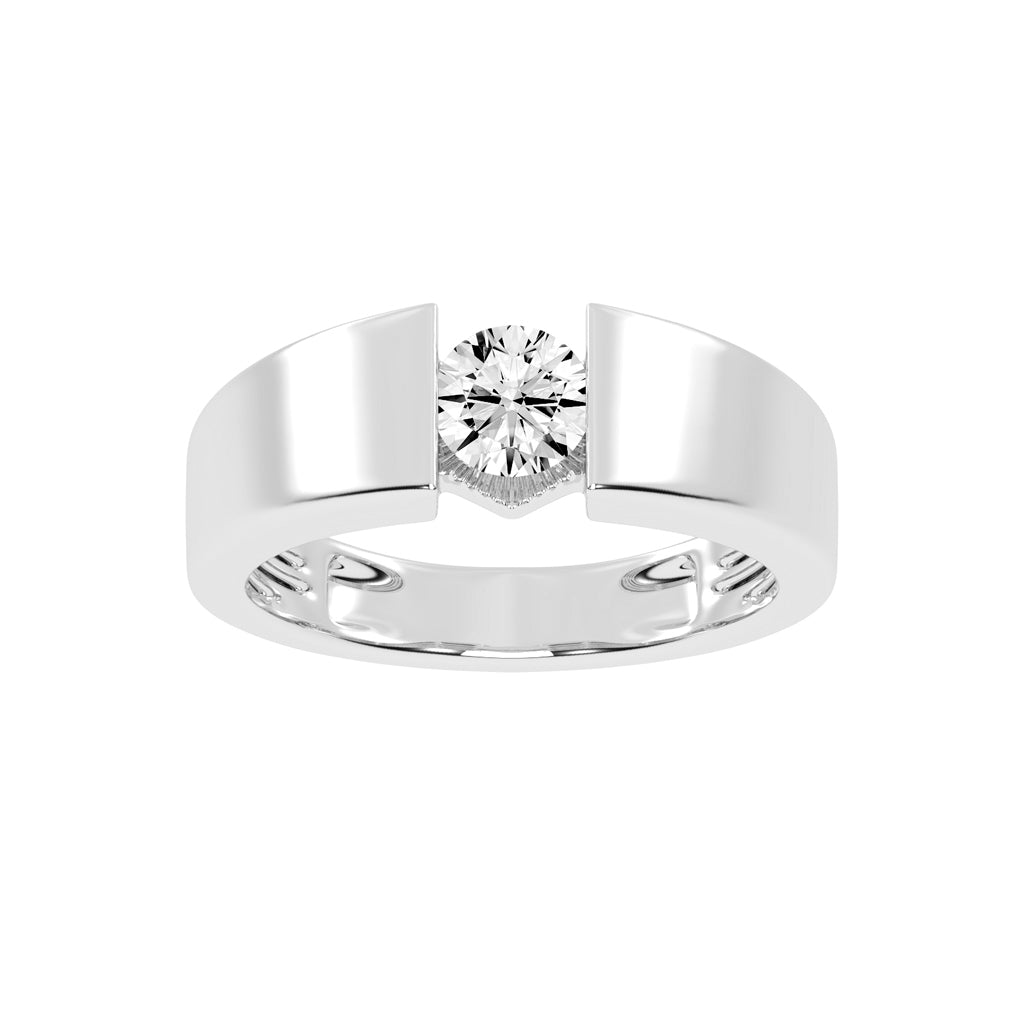 Luxury Floating Solitaire Diamond Mens Ring Contemporary Platinum Tension Style Statement Band