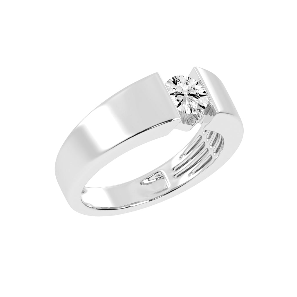 Luxury Floating Solitaire Diamond Mens Ring Contemporary Platinum Tension Style Statement Band
