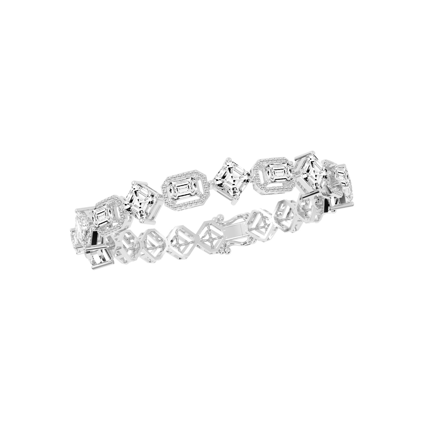 Fara 1325Ct Miracle Setting Emerald Cut Fancy Lab Diamond Bracelet