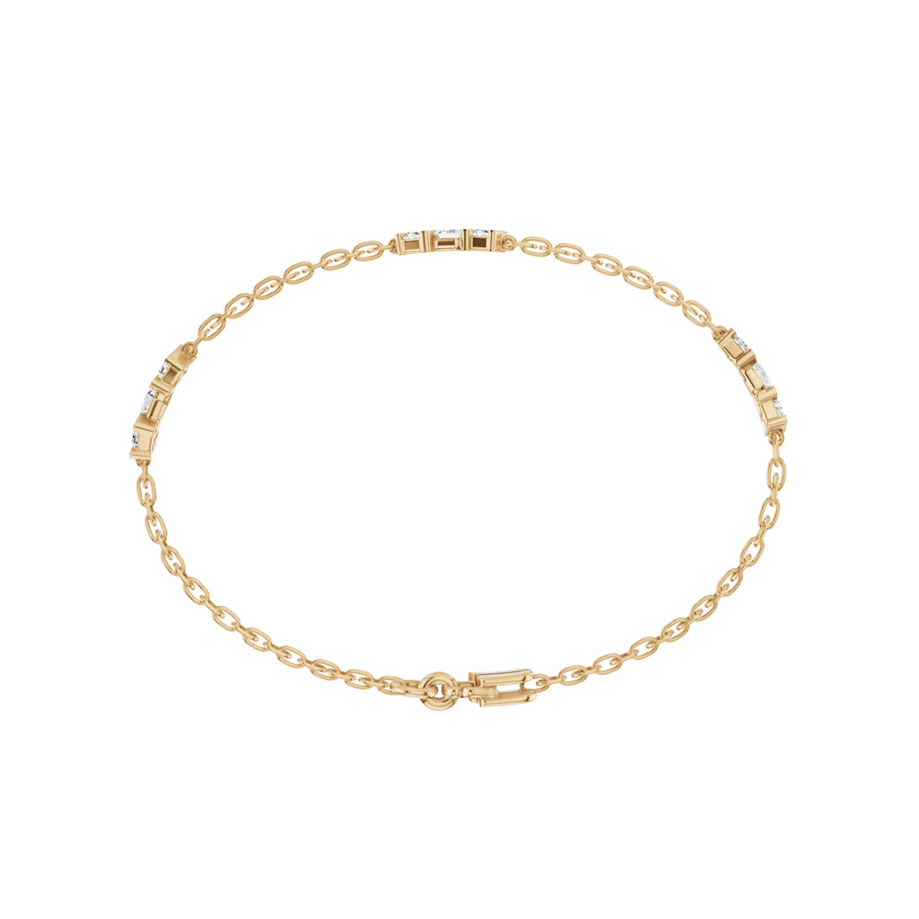 Luxury Baguette Cut Diamond Cluster Station Chain Bracelet Elegant Rose Gold Modern Geometric Signature Jewelry