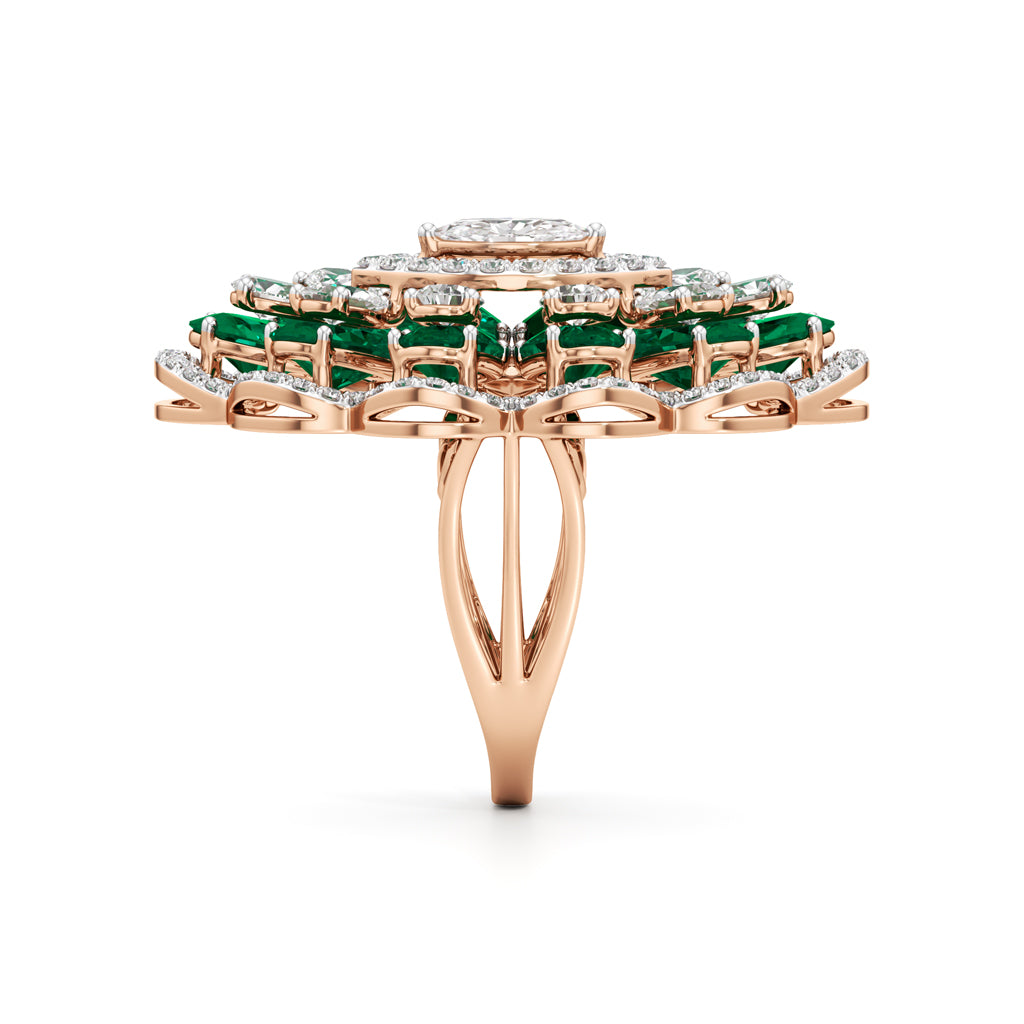Emerald and Diamond Floral Statement Ring