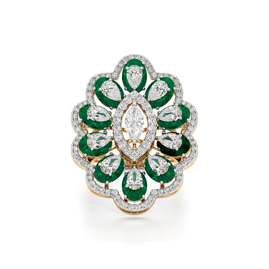Emerald and Diamond Floral Statement Ring