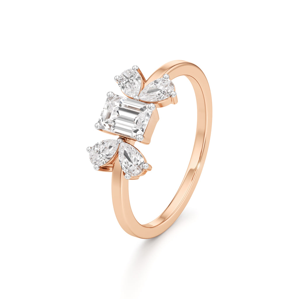 Elegant Emerald-Cut & Pear Diamond Accent Ring