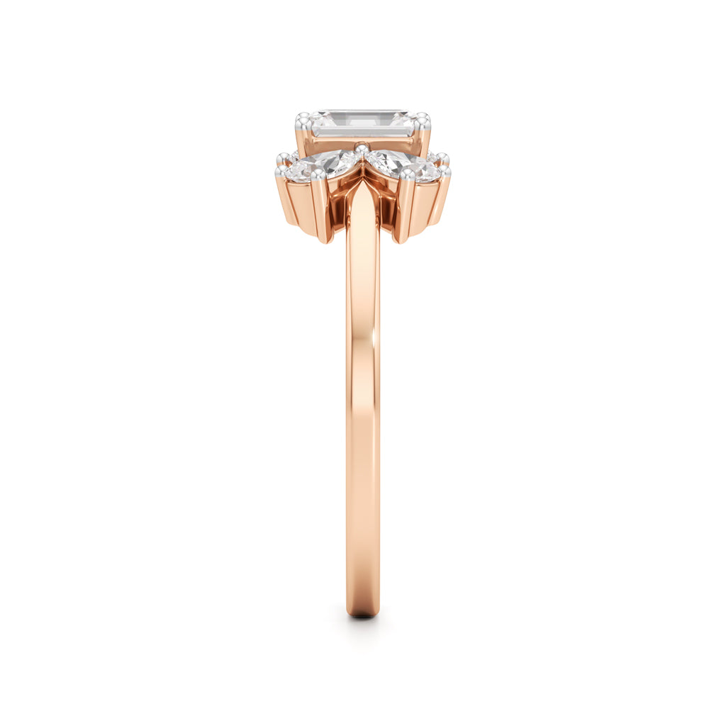 Elegant Emerald-Cut & Pear Diamond Accent Ring