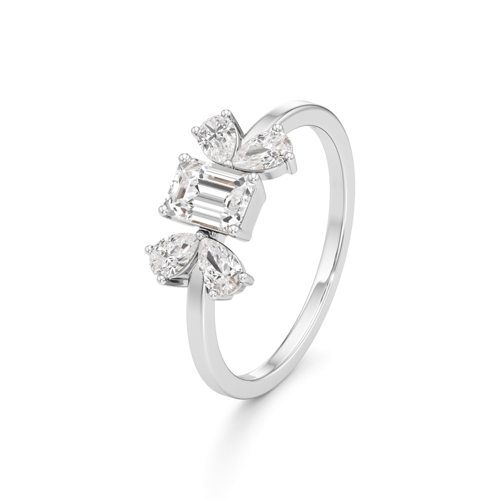 Elegant Emerald-Cut & Pear Diamond Accent Ring