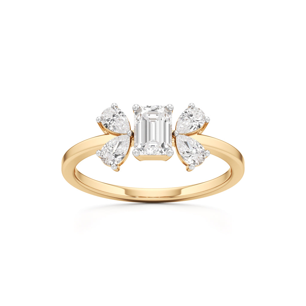 Elegant Emerald-Cut & Pear Diamond Accent Ring