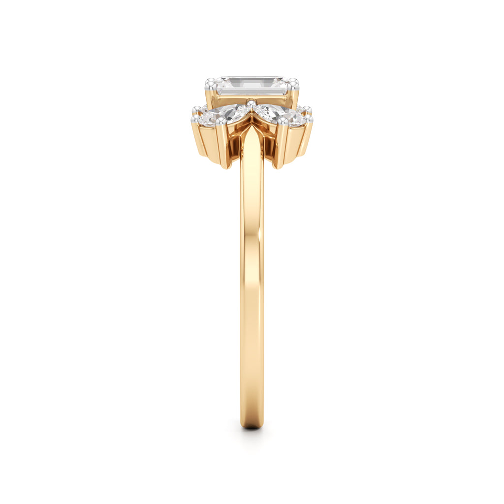 Elegant Emerald-Cut & Pear Diamond Accent Ring