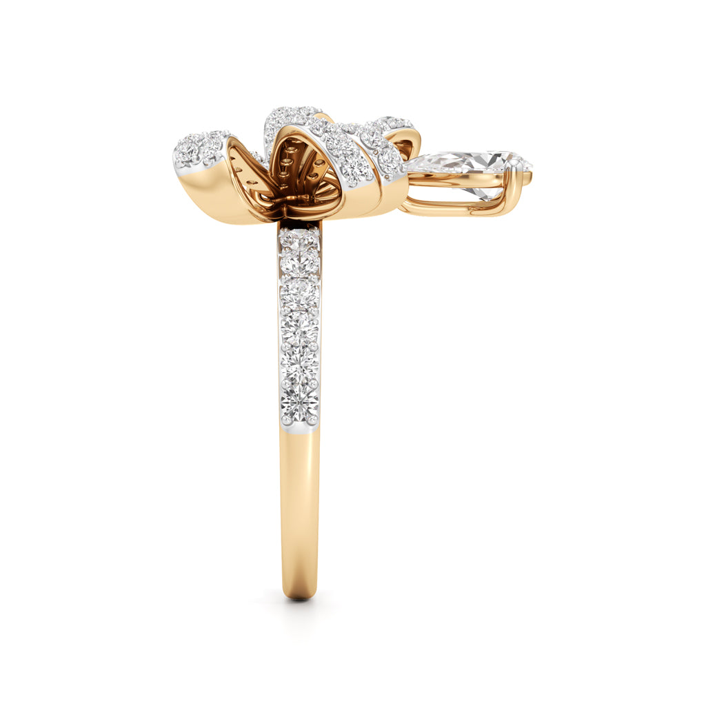 Dazzling Diamond Bow Ring with Dangling Pear
