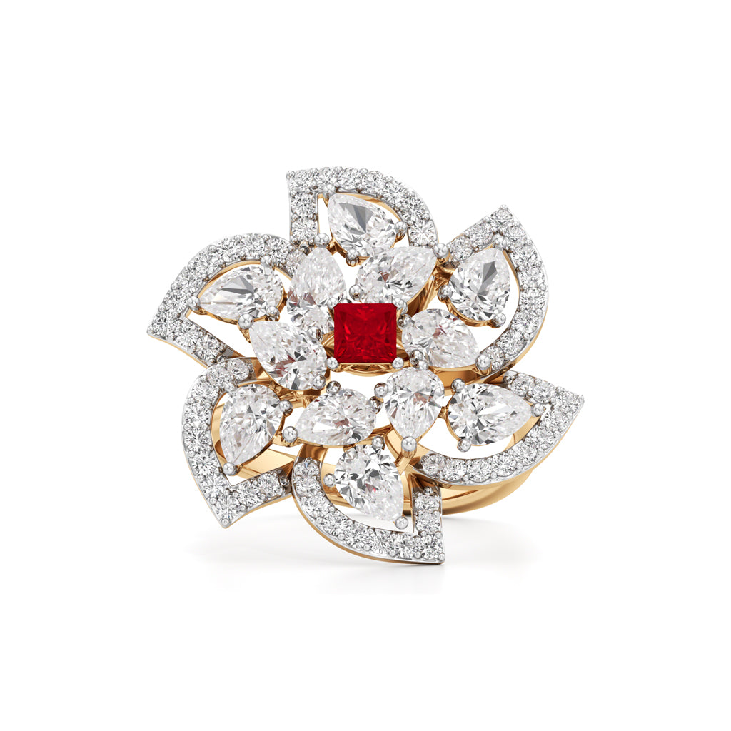 Ruby and Diamond Blossom Statement Ring
