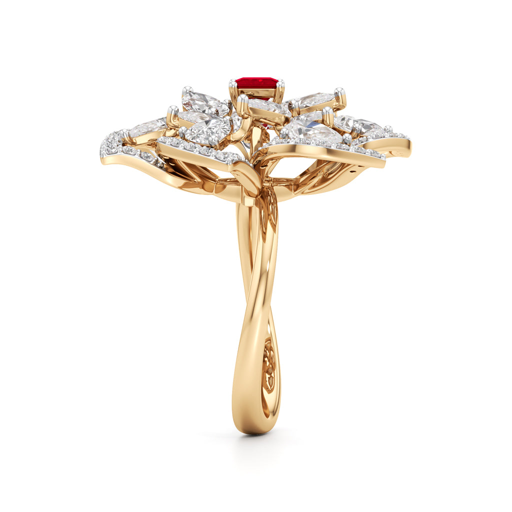 Ruby and Diamond Blossom Statement Ring