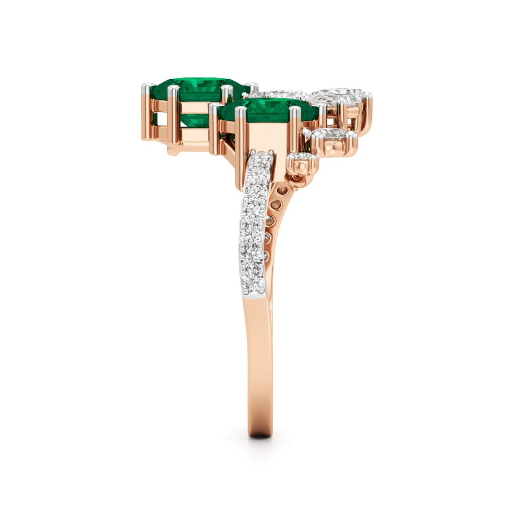 Hexagon Emerald & Diamond Cluster Swirl Ring