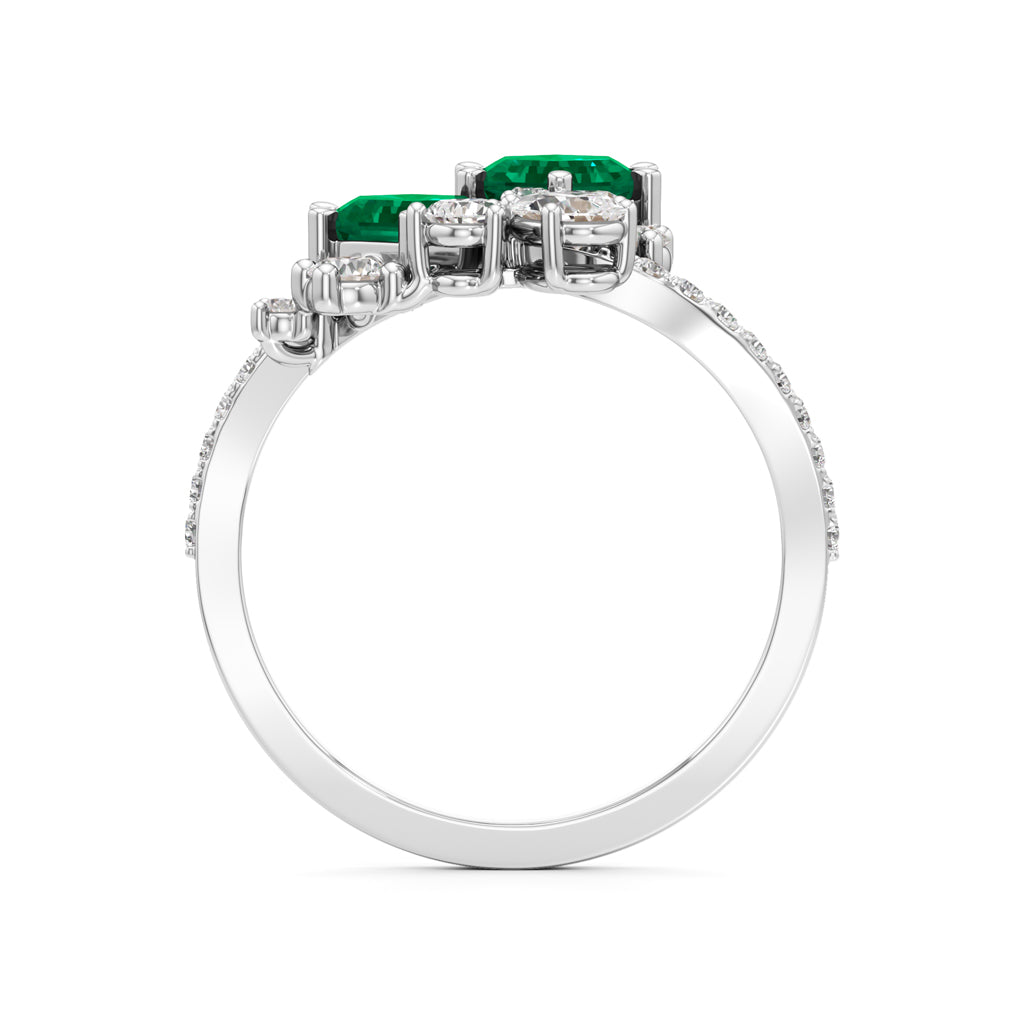 Hexagon Emerald Diamond Cluster Swirl Ring