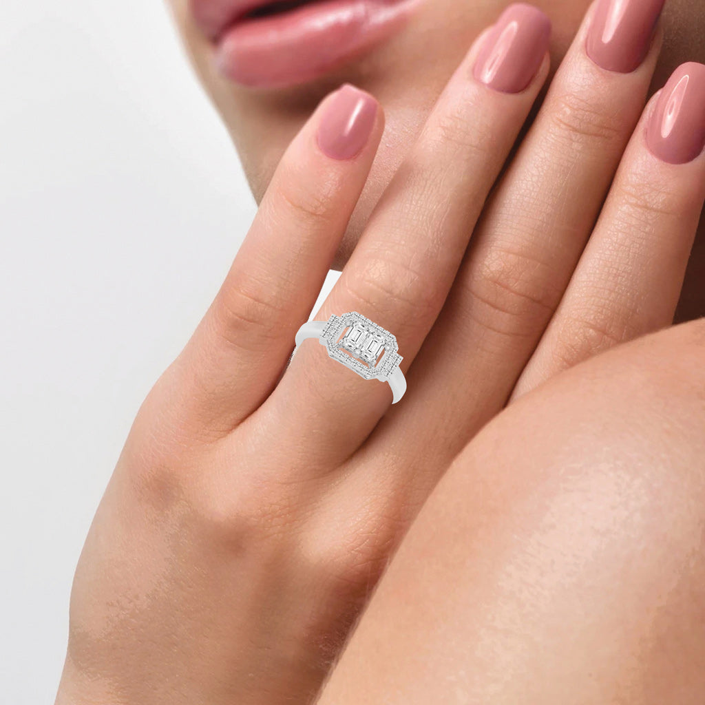 Halioris Emerald Cut Halo Lab Diamond Ring