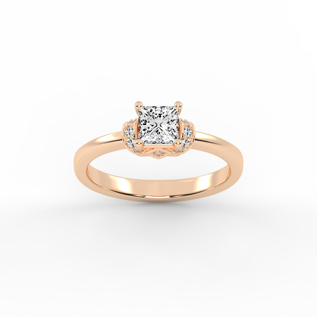 Halencia Four Prong Princess Cut Halo Lab Diamond Ring