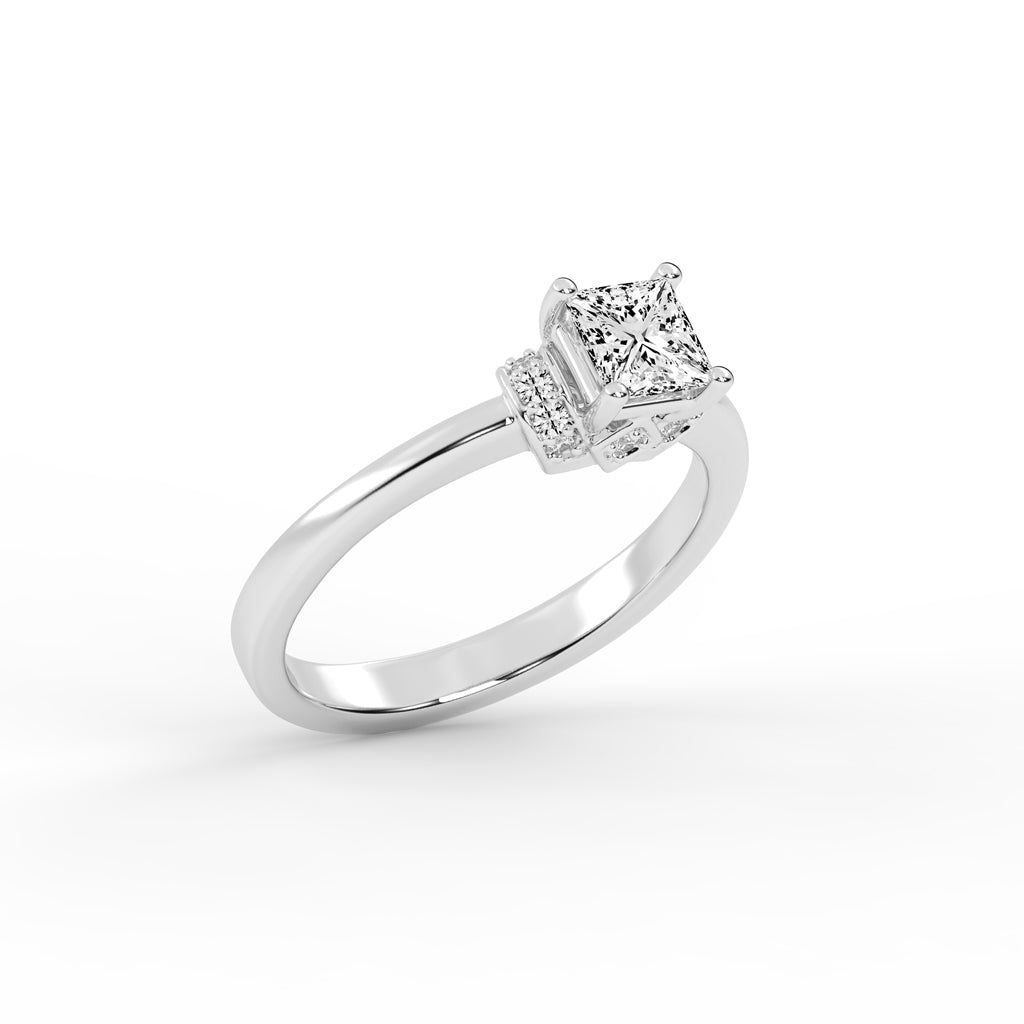 Halencia Four Prong Princess Cut Halo Lab Diamond Ring