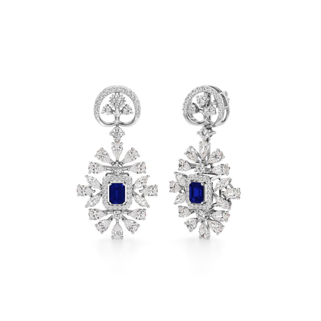 Royal Bloom Blue Sapphire Dangler Earrings