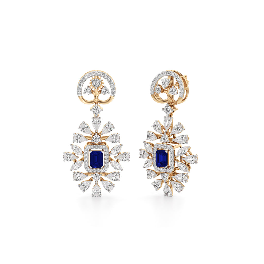 Royal Bloom Blue Sapphire Dangler Earrings