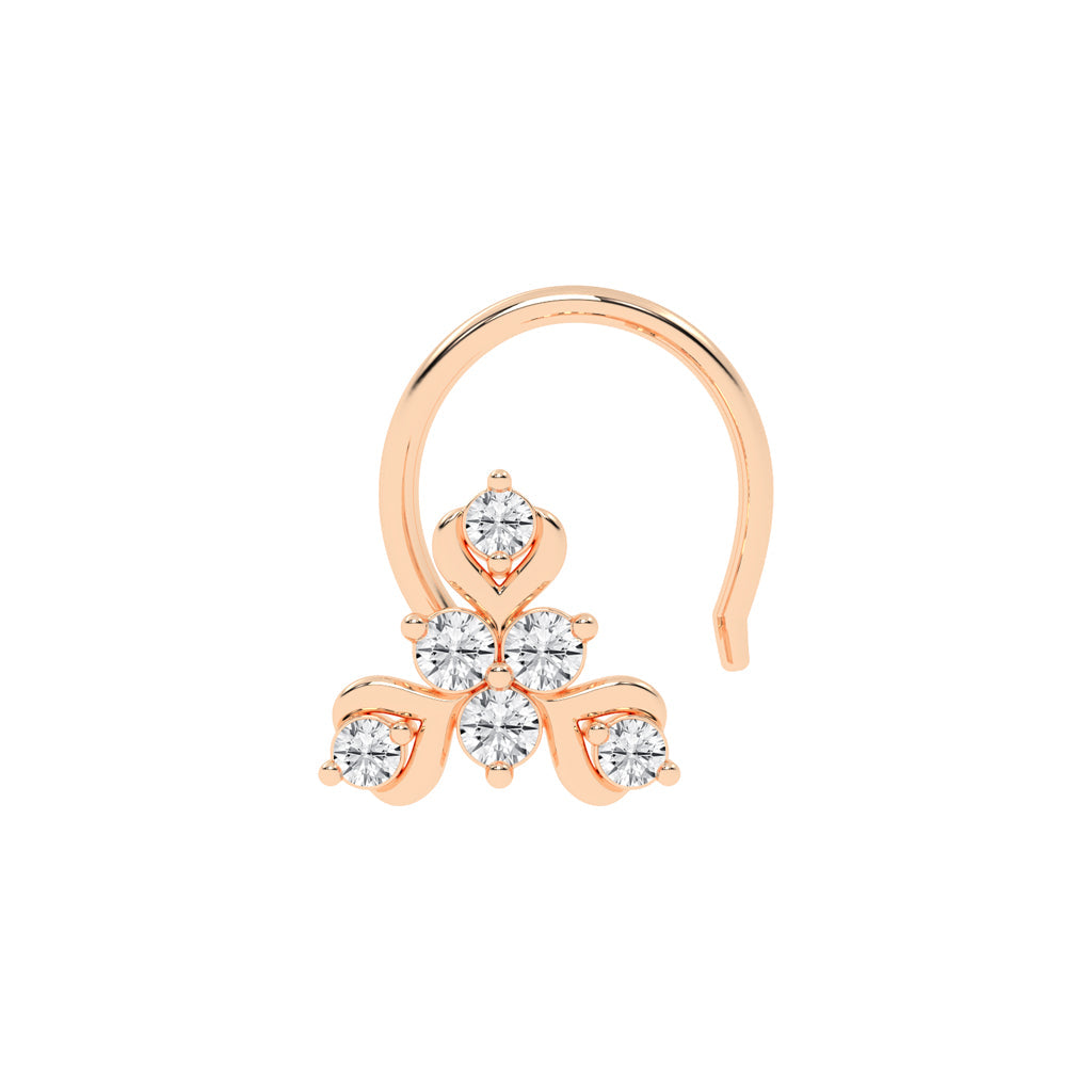 Ornate Diamond Tri-Floral Nose Pin