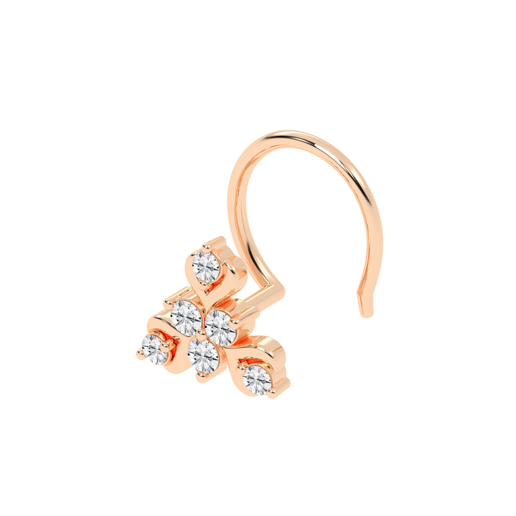 Ornate Diamond Tri-Floral Nose Pin