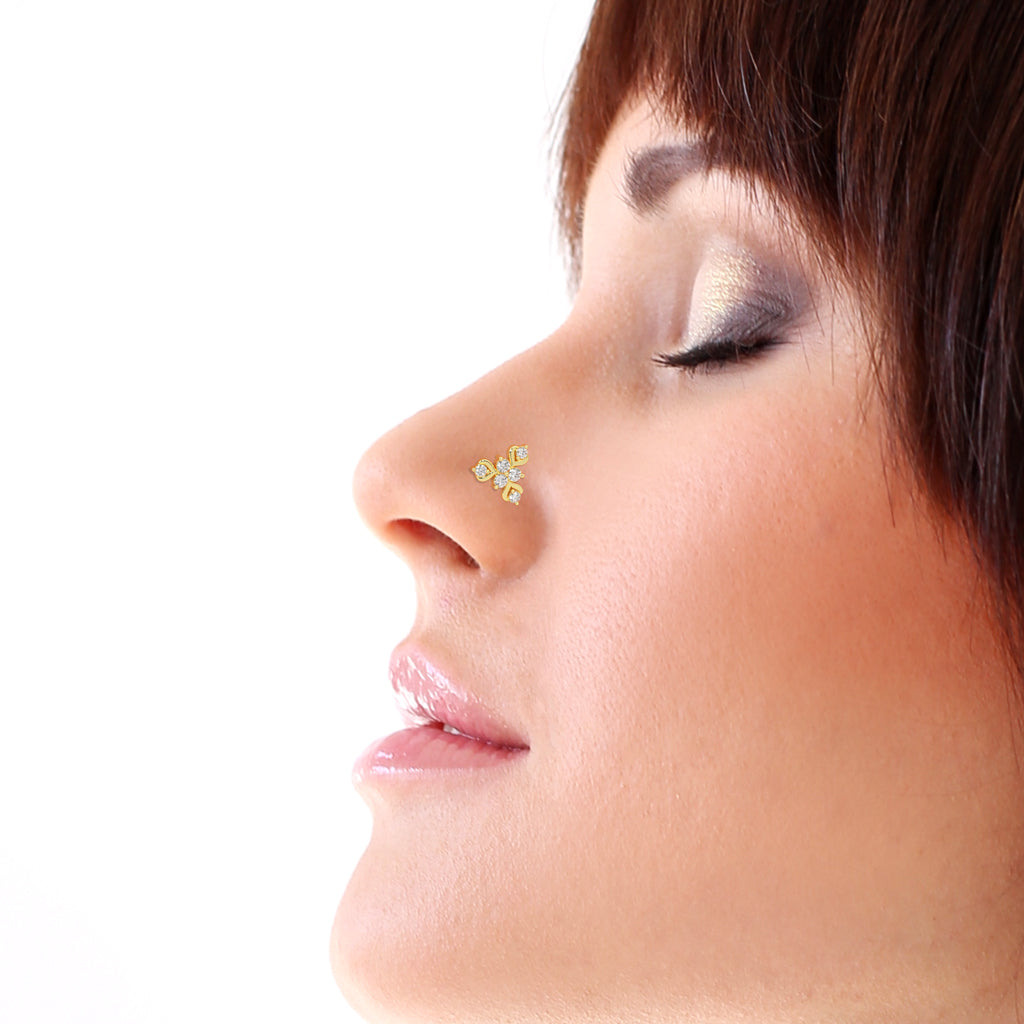 Ornate Diamond Tri-Floral Nose Pin
