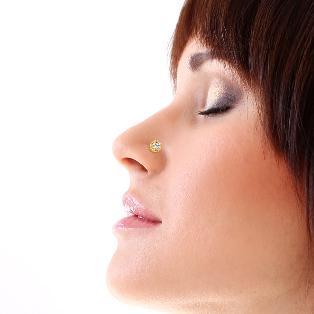 Rose-Hued Beaded Halo Nose Pin